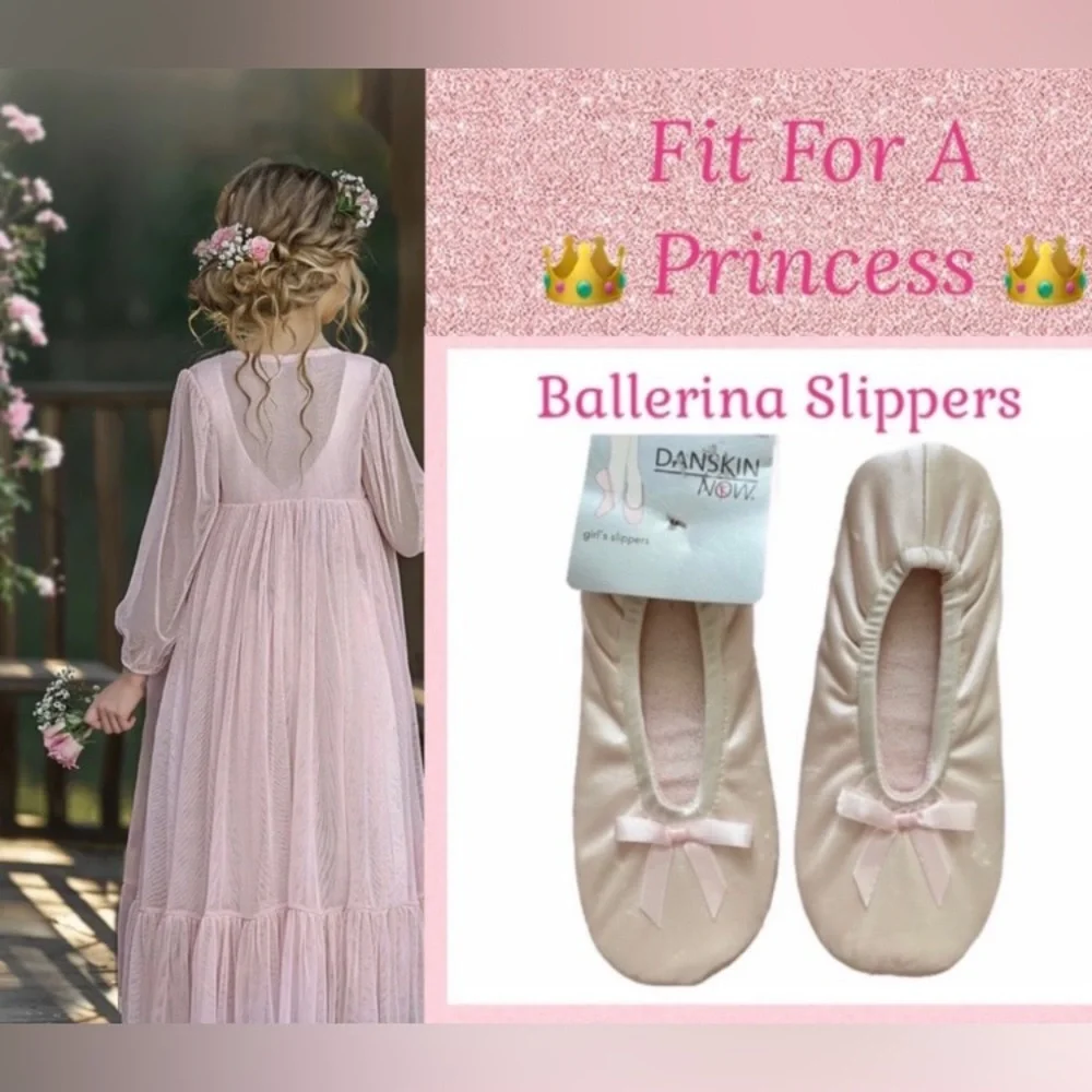 Girls Slippers Pink Satin Ballerina Slippers Ballet Pink Satin Bow Slippers